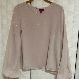 Ann Taylor Blush Blouse with Gold Dots